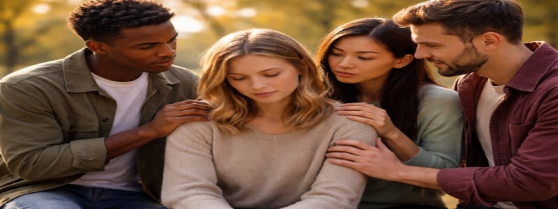 Mensen tonen steun en verbondenheid rondom iemand die zich eenzaam voelt